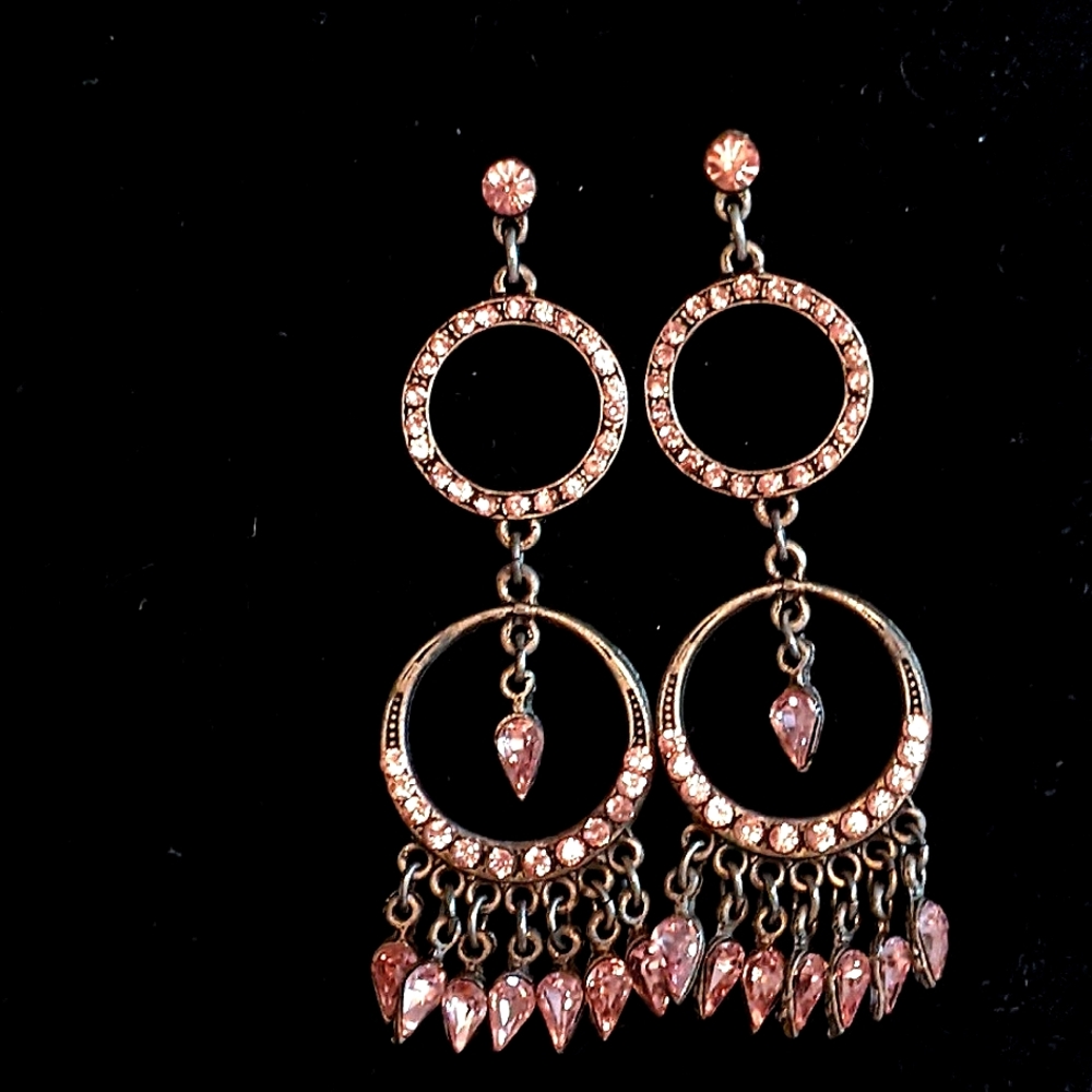 Sterling Silver / Pink  Chandelier Earrings